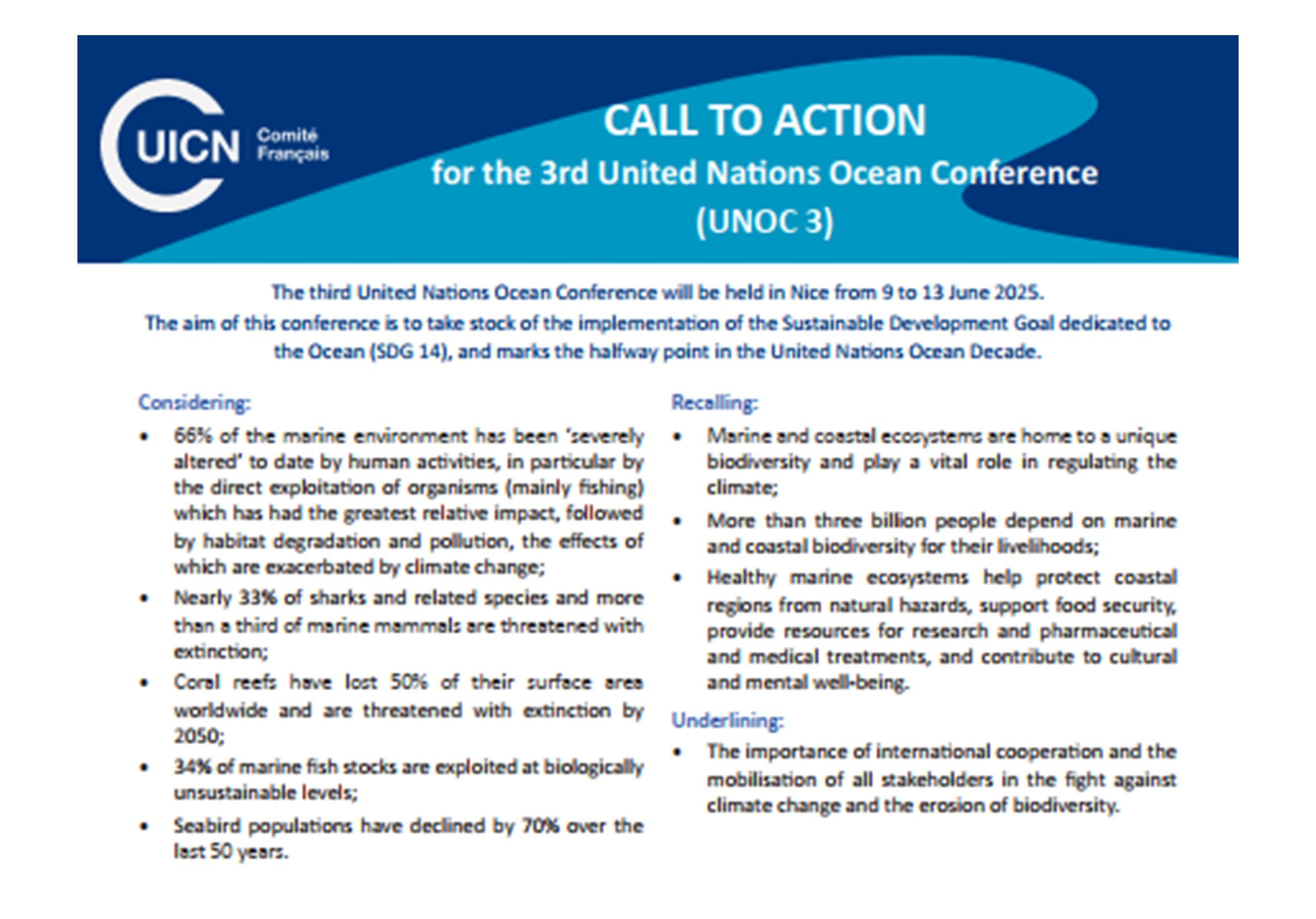 CALL TO ACTION for the 3rd United Nations Ocean Conference (UNOC 3)